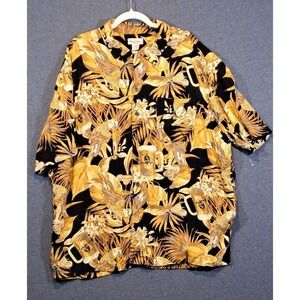 Panama Jack Mens XXL Tropical Parrot Beer Rayon Hawaiian Shirt Black Gold